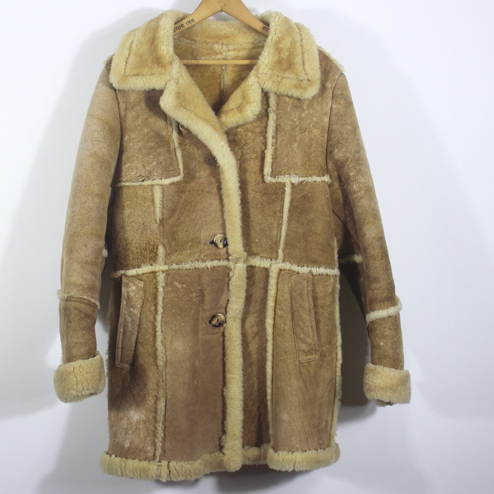 1970’s Vintage Natural Shearling Sheepskin Coat Size 16 Unisex Men’s Women’s